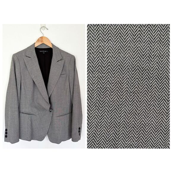 Lafayette 148 New York Women’s Black and White Chevron Menswear Wool Blend Singl - Picture 1 of 16
